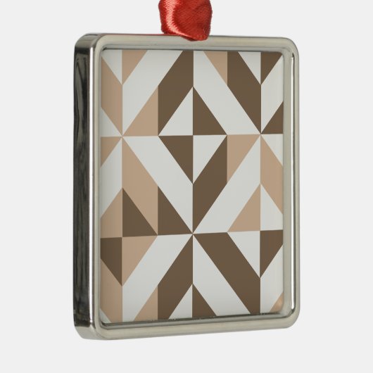Brown Beige Geometric Cube Pattern メタルオーナメント (右)