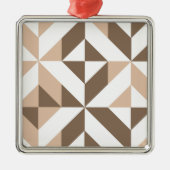 Brown Beige Geometric Cube Pattern メタルオーナメント (正面)