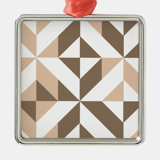 Brown Beige Geometric Cube Pattern メタルオーナメント (正面)