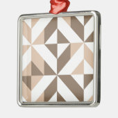 Brown Beige Geometric Cube Pattern メタルオーナメント (左)