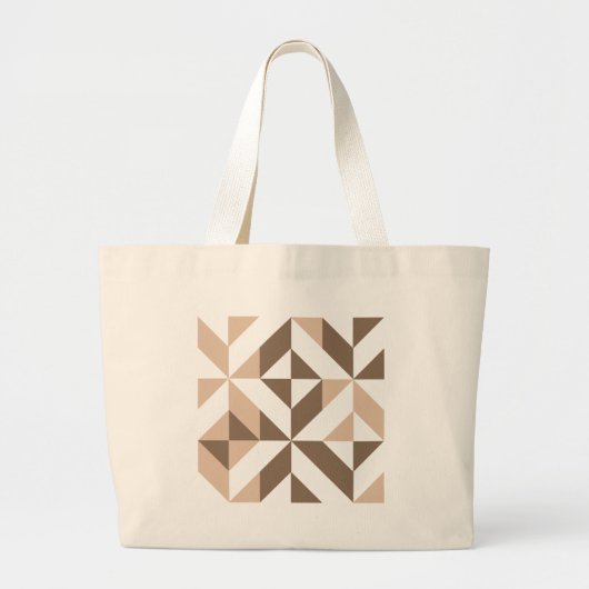 Brown Beige Geometric Cube Pattern ラージトートバッグ (正面)