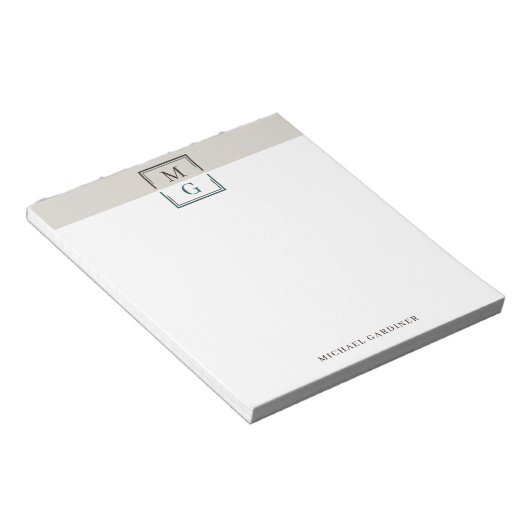 Brown Beige Green Clean Manly Monogram & Name ノートパッド (アングル)