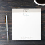 Brown Beige Green Clean Manly Monogram & Name ノートパッド<br><div class="desc">Personalized notepad for him with his initials in brown and midnight green inside a frame in a clean and stylish look. Add his name beneath and give as a gift to the man in your life who needs personalized stationery to write down his messages,  thoughts,  and to do's!</div>