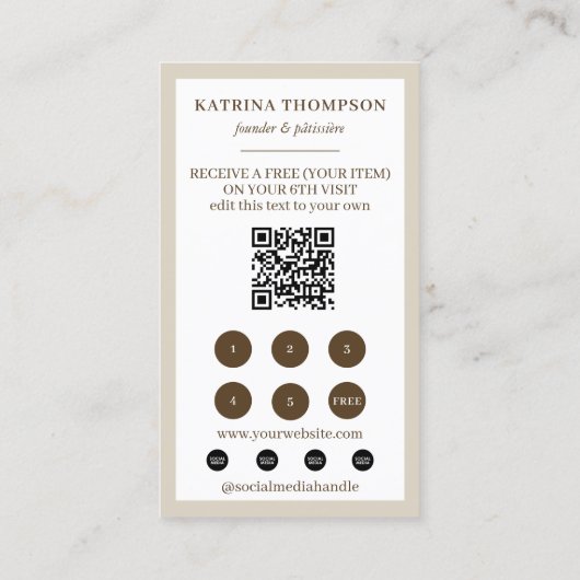 Brown Beige Stripes Bakery Logo Loyalty Punch 名刺 (裏面)