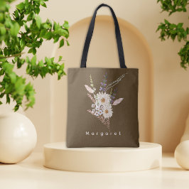Brown Beige Stylish Floral Chic tote bag  トートバッグ
