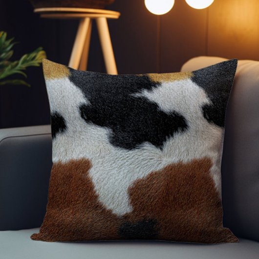 Brown black and white cowhide texture クッション