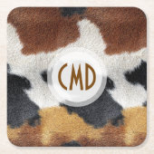 Brown black and white cowhide texture throw pillow スクエアペーパーコースター (正面)
