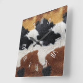 Brown black and white cowhide texture throw pillow スクエア壁時計 (傾斜)