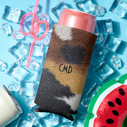 Brown black and white cowhide texture throw pillow スリム缶クーラー (インサイチュ 夏)