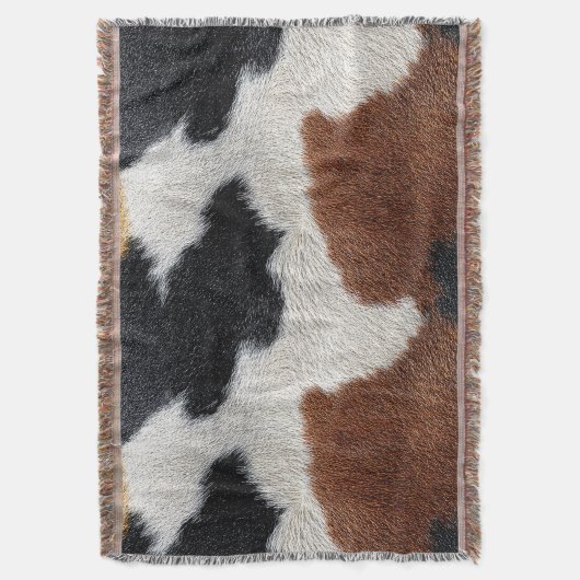 Brown black and white cowhide texture throw pillow スローブランケット (正面縦)
