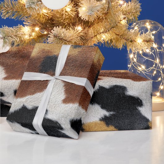 Brown black and white cowhide texture throw pillow ラッピングペーパー (クリスマス)