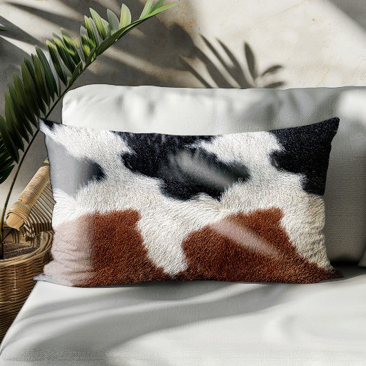 Brown black and white cowhide texture throw pillow ランバークッション
