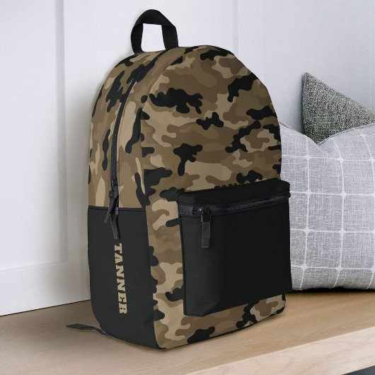 Brown Black Camoflauge Boys School プリントバックパック