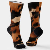Brown Black Cream Faux Cow Print ソックス (傾斜あり)