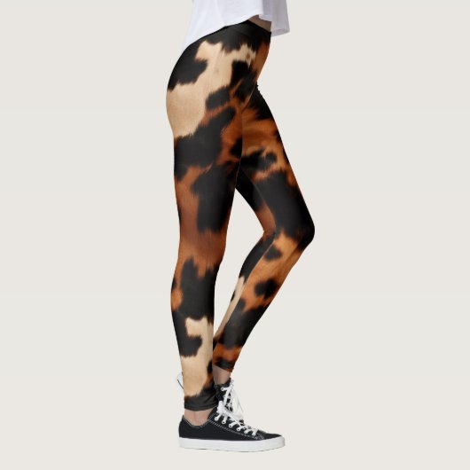 Brown Black Cream Faux Cow Print レギンス (右)
