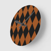 Brown Black Harlequin Diamonds Checkers Design  ラウンド壁時計 (傾斜)