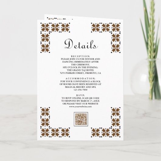 Brown Black Ukrainian Embroidery QR Code Wedding 招待状 (裏面)