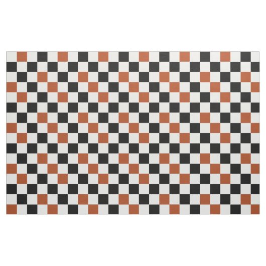 Brown Black White Checkered Pattern Design  ファブリック (ファットクウォーター)