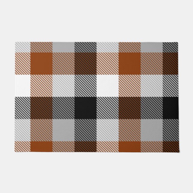 Brown Black White Twill Gingham Design  ドアマット (正面)