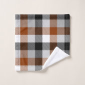 Brown Black White Twill Gingham Design バスタオルセット (ウォッシュタオル)