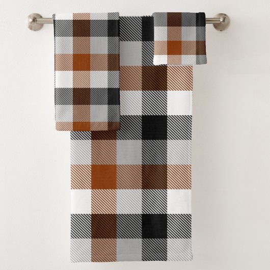Brown Black White Twill Gingham Design バスタオルセット