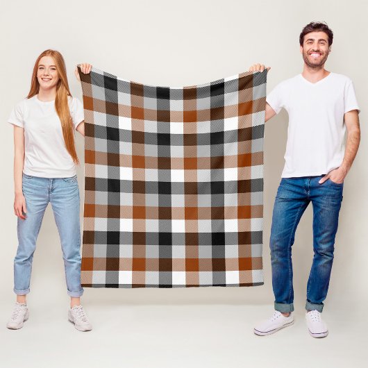 Brown Black White Twill Gingham Design  フリースブランケット