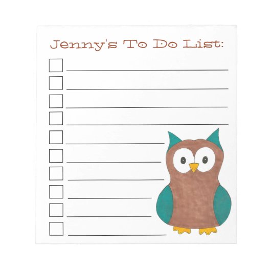 Brown Blue Owl Bird To Doリスパーソナライズされたト ノートパッド (正面)