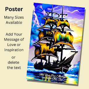 Brown Blue Sailing Pirate Shipのメッセージを追加 ポスター