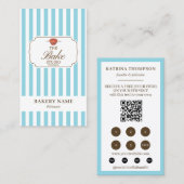 Brown Blue Stripes Bakery Logo Loyalty Punch 名刺 (正面/裏面)