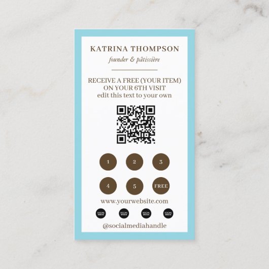 Brown Blue Stripes Bakery Logo Loyalty Punch 名刺 (裏面)