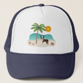 Brown Boston Terrier At A Tropical Summer Beach キャップ (正面)