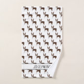 Brown Boston Terrier Cartoon Dog Pattern With Name バスタオルセット (ハンドタオル)