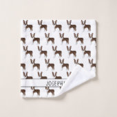 Brown Boston Terrier Cartoon Dog Pattern With Name バスタオルセット (ウォッシュタオル)