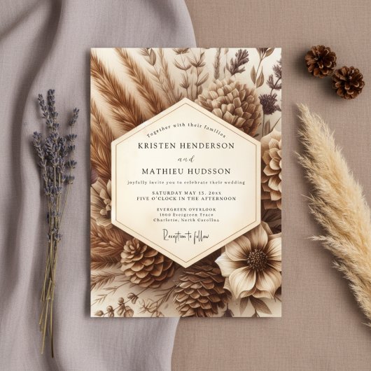 Brown Botanical Woodland Wedding 招待状