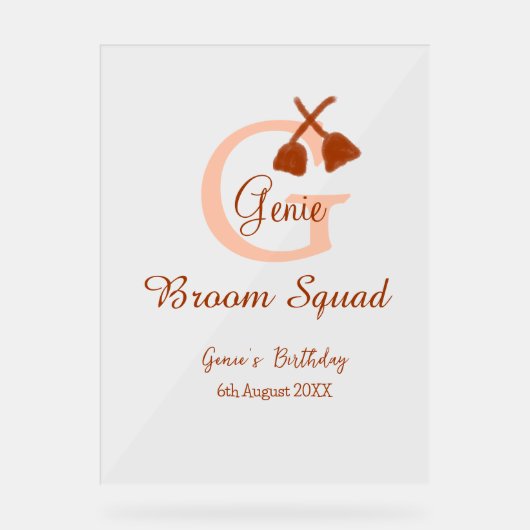Brown broom Squad Birthday name peach monogram アクリルサイン (正面)