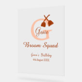 Brown broom Squad Birthday name peach monogram アクリルサイン (傾斜)