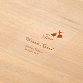 Brown broom Squad Birthday name peach monogram アクリル招待状 (レイダウン)