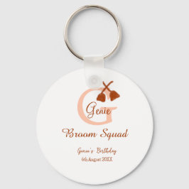 Brown broom Squad Birthday name peach monogram キーホルダー
