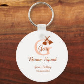 Brown broom Squad Birthday name peach monogram キーホルダー (正面)