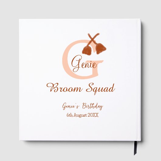 Brown broom Squad Birthday name peach monogram ゲストブック (裏面)