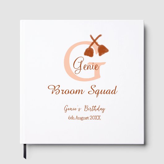 Brown broom Squad Birthday name peach monogram ゲストブック (正面)
