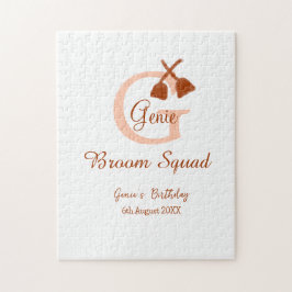 Brown broom Squad Birthday name peach monogram ジグソーパズル