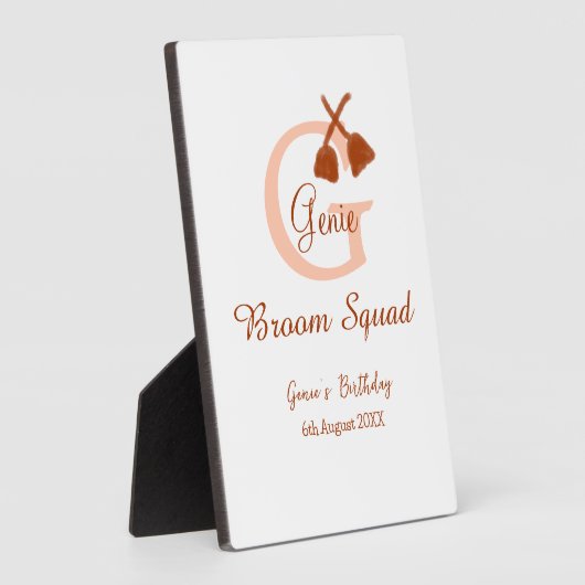 Brown broom Squad Birthday name peach monogram フォトプラーク (側面)