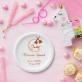 Brown broom Squad Birthday name peach monogram ペーパープレート (パーティー)