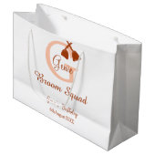 Brown broom Squad Birthday name peach monogram ラージペーパーバッグ (正面アングル)