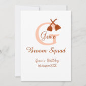 Brown broom Squad Birthday name peach monogram 招待状 (正面)