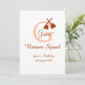 Brown broom Squad Birthday name peach monogram 招待状 (スタンド正面)