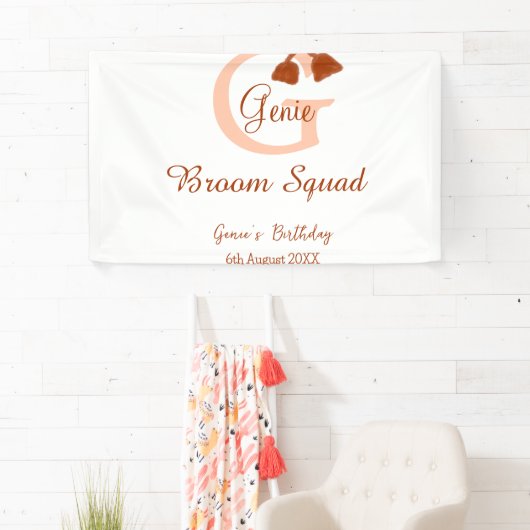 Brown broom Squad Birthday name peach monogram 横断幕 (インサイチュ)