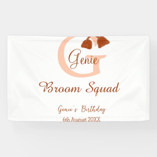 Brown broom Squad Birthday name peach monogram 横断幕 (横)