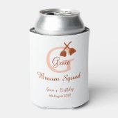 Brown broom Squad Birthday name peach monogram 缶クーラー (缶正面)